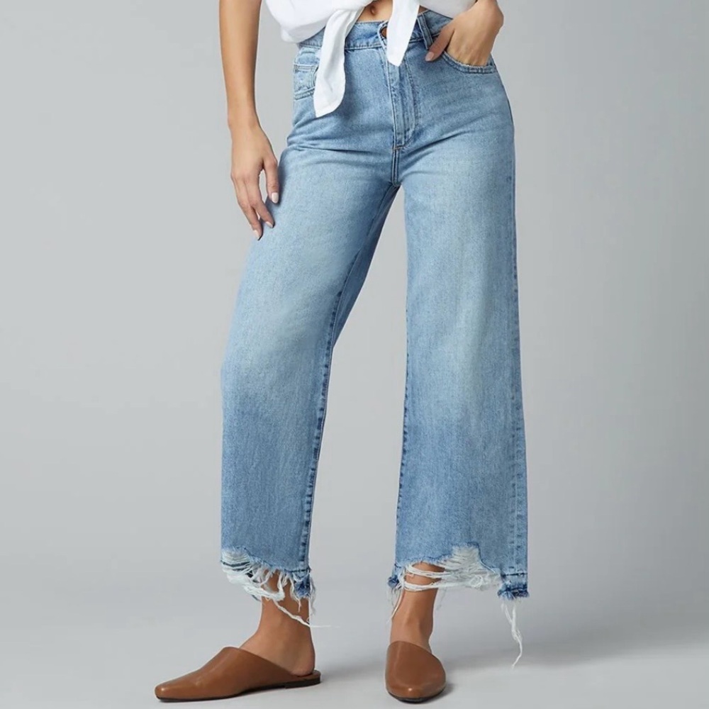 DL1961 Hepburn Wide Leg High Rise Vintage Denim Jeans in Slate Wash, Size 30